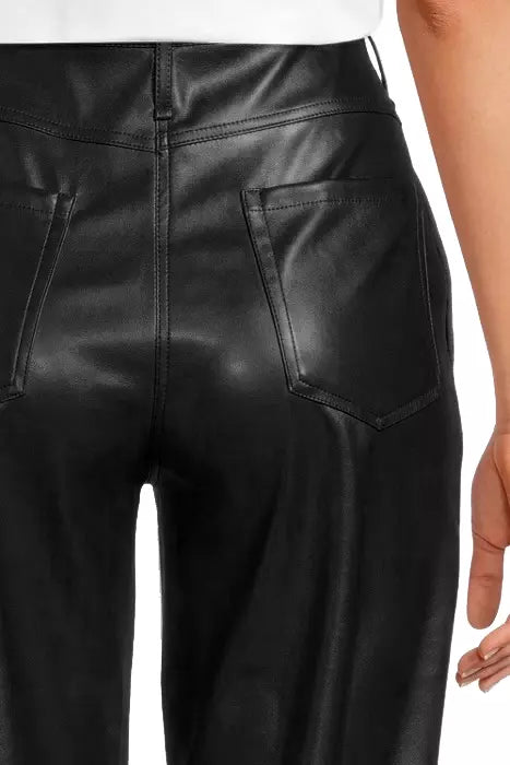 Chic Eco-Leather Medusa Trousers with Ankle Snaps