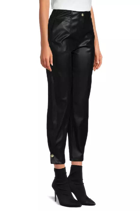 Chic Eco-Leather Medusa Trousers with Ankle Snaps