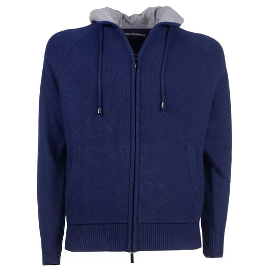 Italian Wool Blend Zip Hoodie in Blue