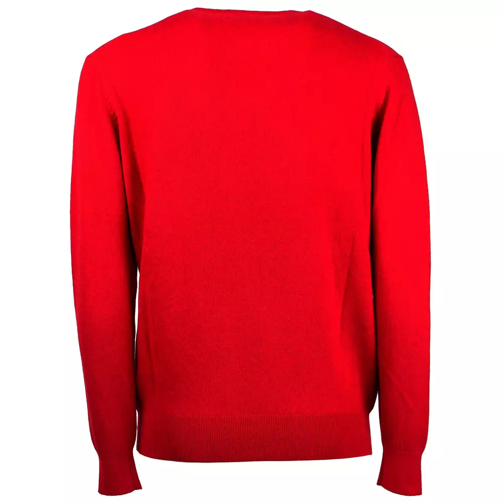 Italian Wool-Cashmere Blend Red Crewneck Sweater