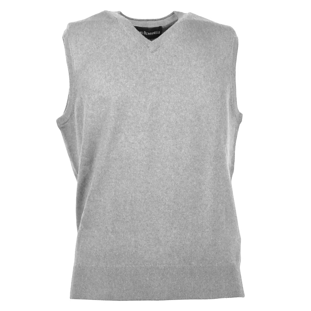 V-Neck Wool and Cashmere Sleeveless Vest - Gray