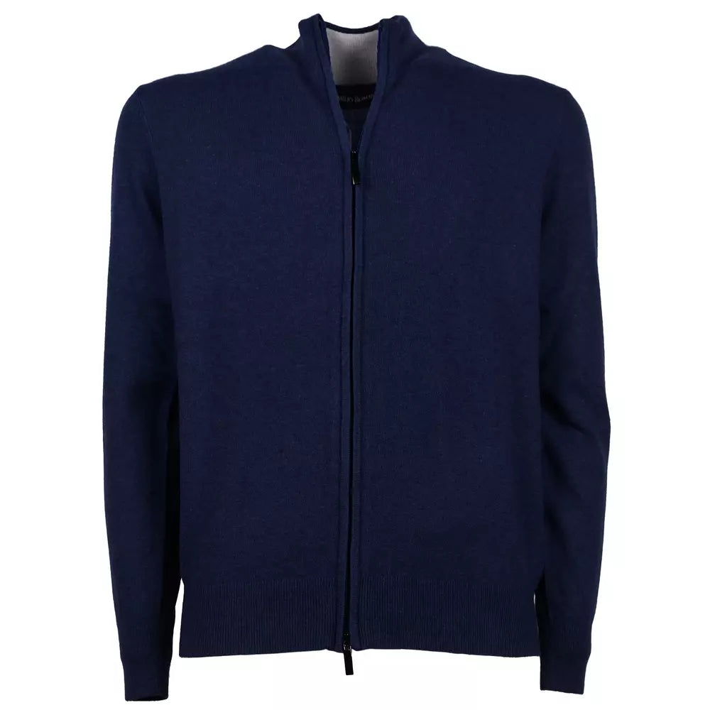 Chic High Collar All-Zip Wool Sweater in Blue