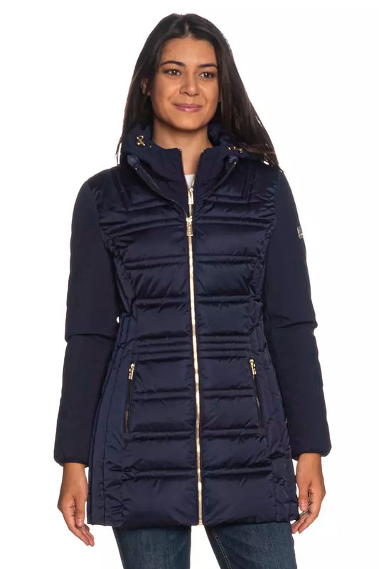 Chic Blue Technical Fabric Jacket with Hood