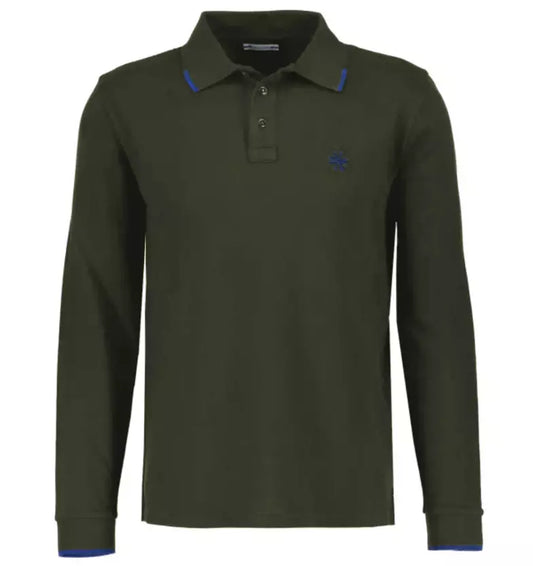 Elegant Long Sleeve Cotton Polo in Green