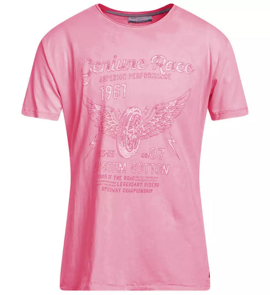 Chic Pink Cotton Tee with Front Print