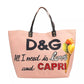 Elegant Pink Cotton Shopper with Calfskin Accents