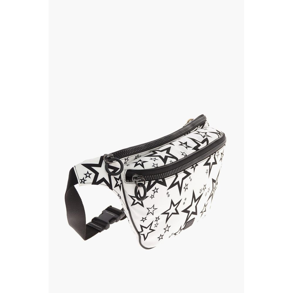 White Star-Print Nylon Messenger Bag with Calfskin