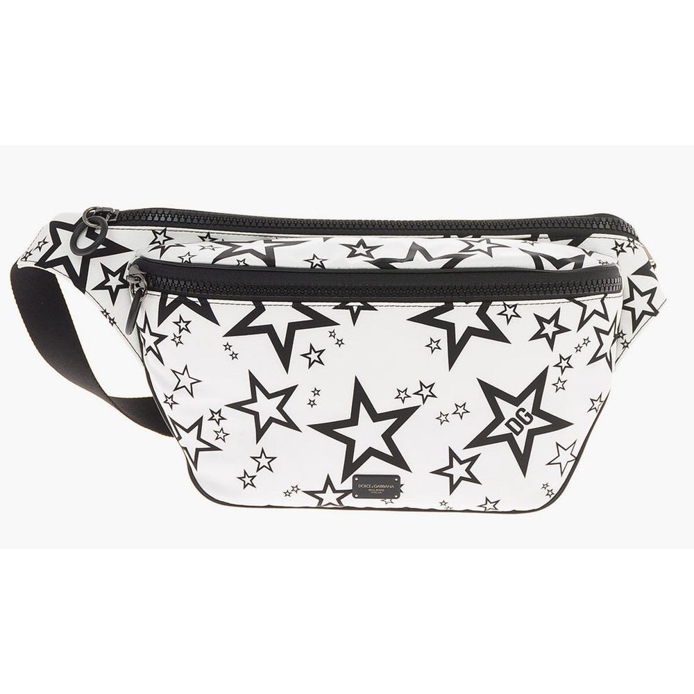 White Star-Print Nylon Messenger Bag with Calfskin