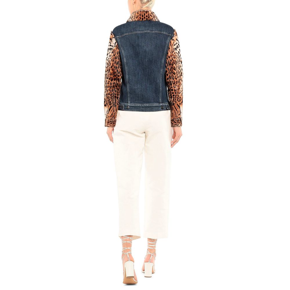 Elegant Denim Fur-Lined Jacket with Gemstones