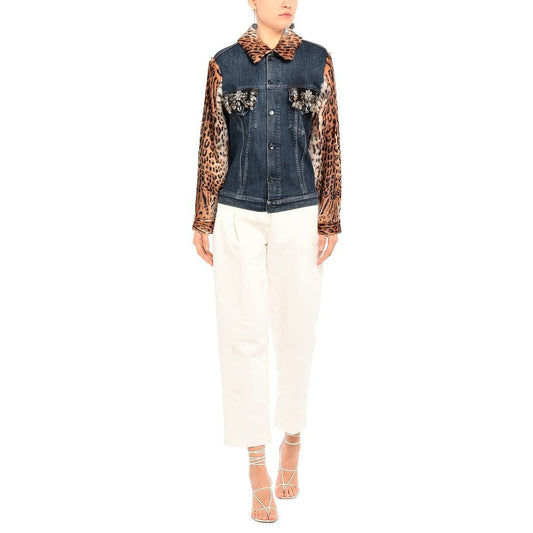 Elegant Denim Fur-Lined Jacket with Gemstones