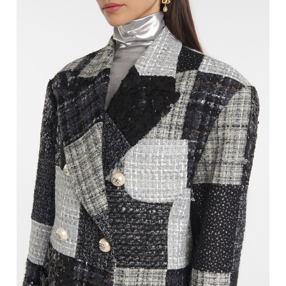 Elegant Sequin Tweed Patchwork Jacket