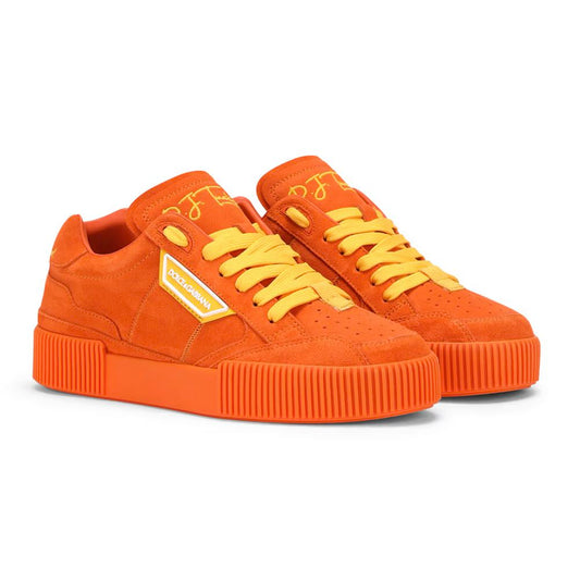 Orange Suede Sneakers with Yellow Accents