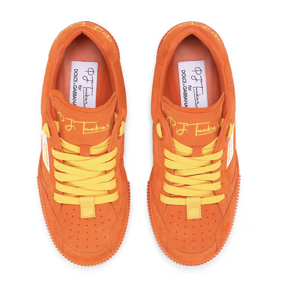 Orange Suede Sneakers with Yellow Accents