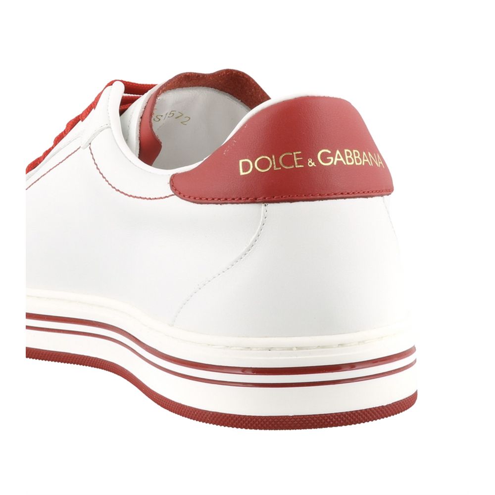 Chic White Calfskin Leather Sneakers with Red Accents