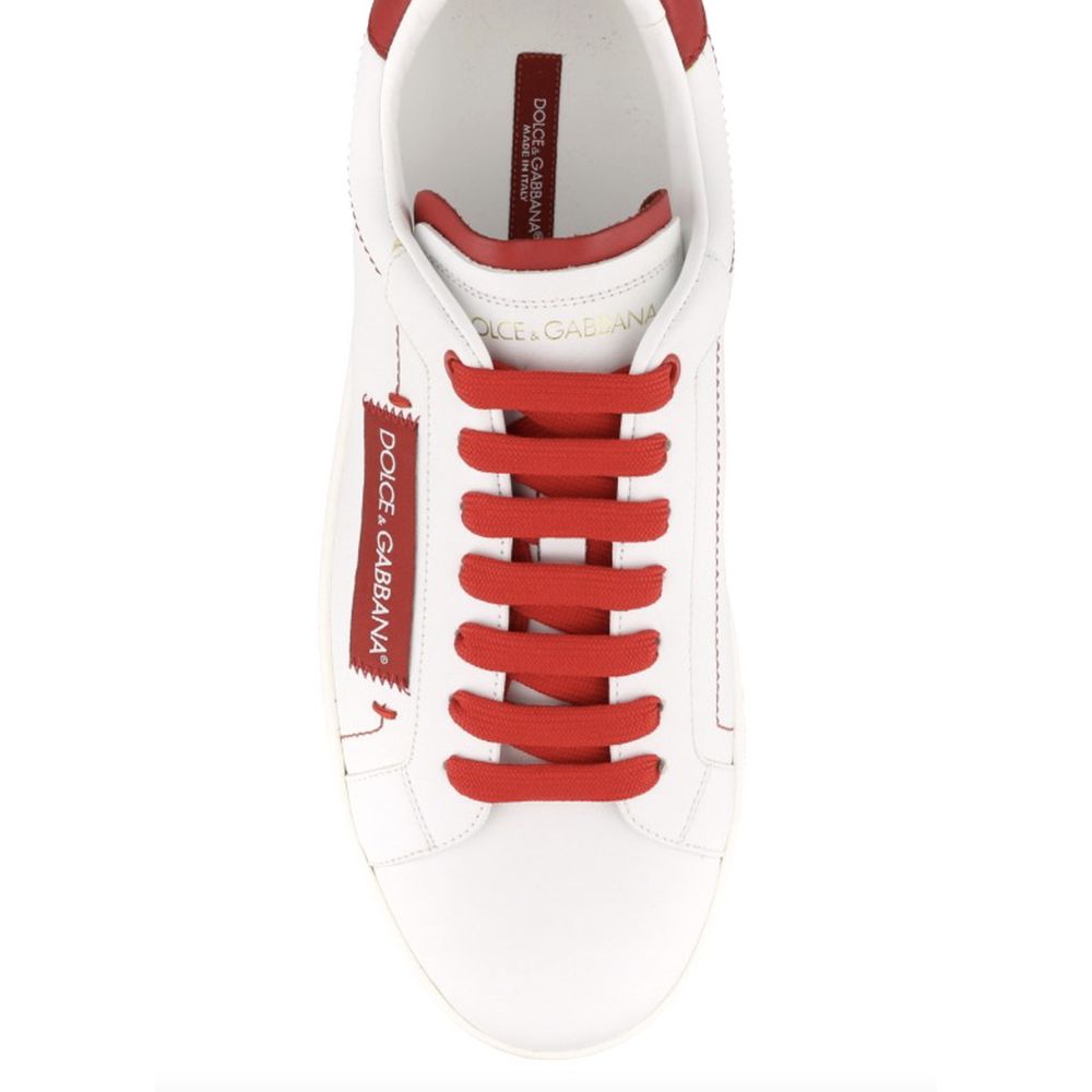 Chic White Calfskin Leather Sneakers with Red Accents