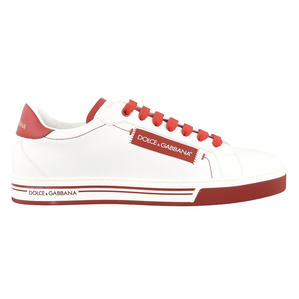 Chic White Calfskin Leather Sneakers with Red Accents