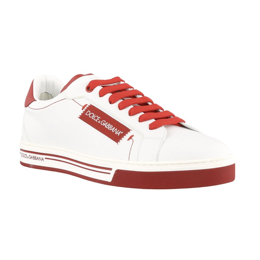 Chic White Calfskin Leather Sneakers with Red Accents