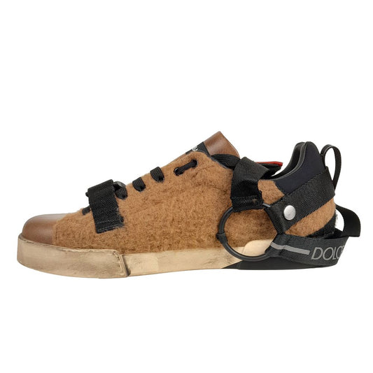 Elegant Low-Top Leather Wool Sneakers in Brown