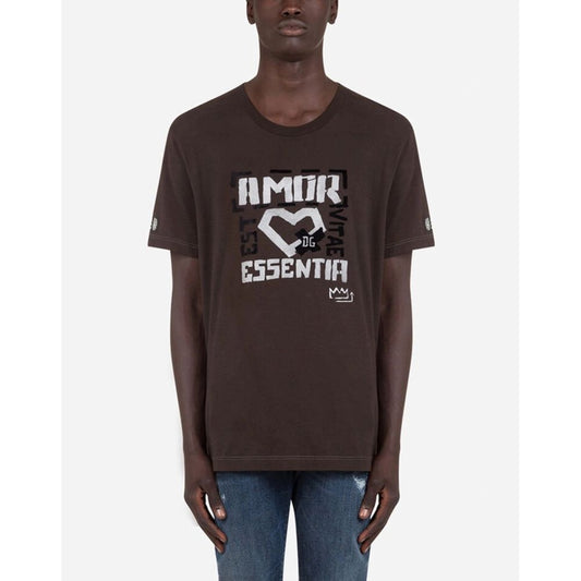 Elegant Brown Cotton Tee with Iconic Print