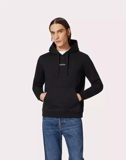 Elegant Cotton Blend Black Hoodie for Men