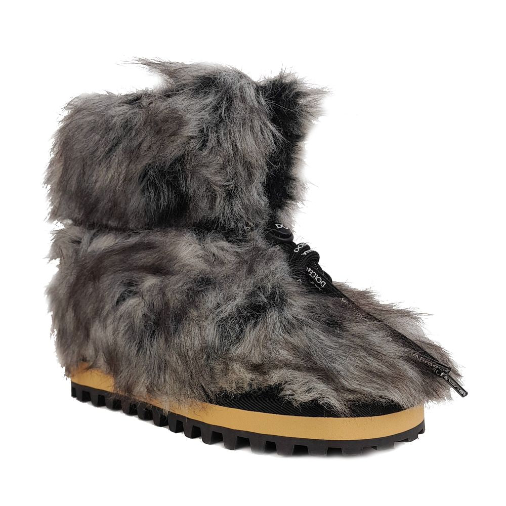 Chic Gray Eco Fur Ankle Boots