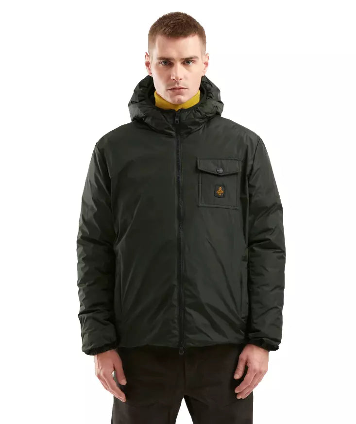 Chic Green Men's Winter Jacket – Smooth & Quilted