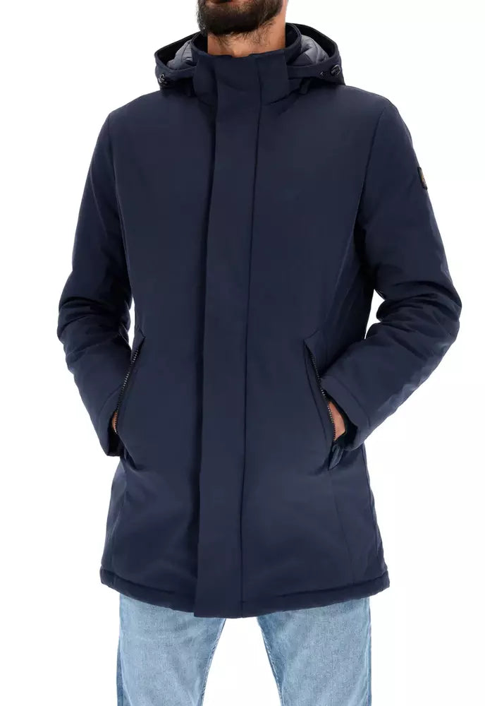 Chic Blue Padded Parka with Removable Hood