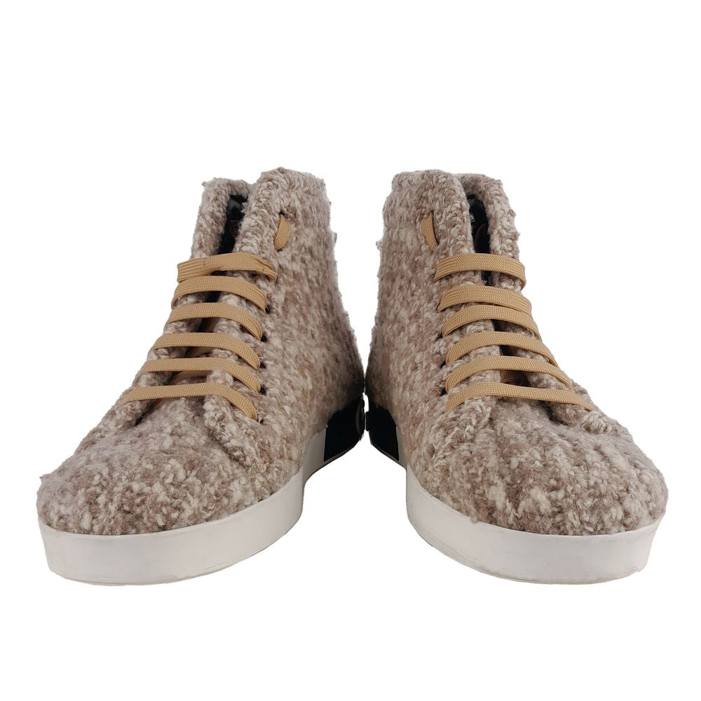 Beige Wool Blend High-Top Sneakers