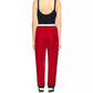 Wine Red Velvet Pants with Contrast Logo Band
