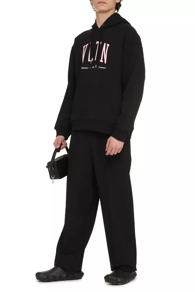 Elegant Black Cotton Hoodie with Contrasting Print