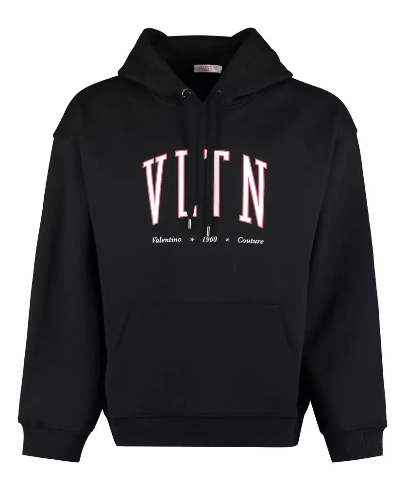 Elegant Black Cotton Hoodie with Contrasting Print