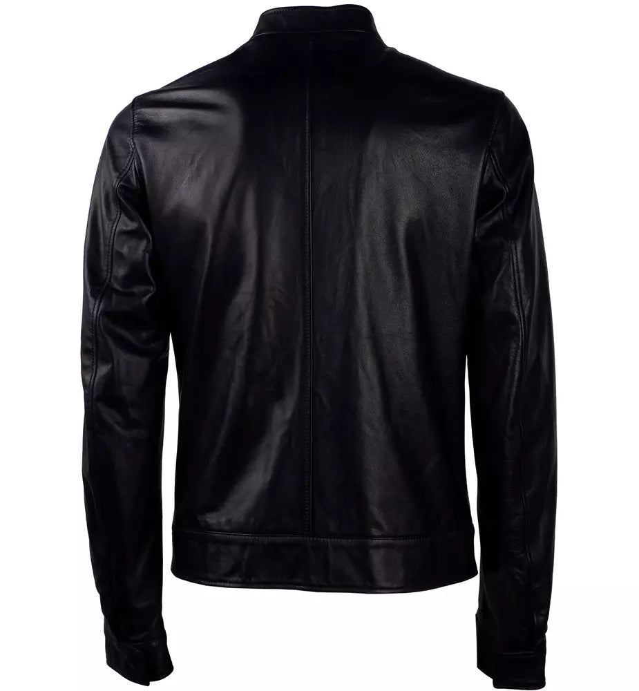 Sleek Lambskin Leather Jacket in Black