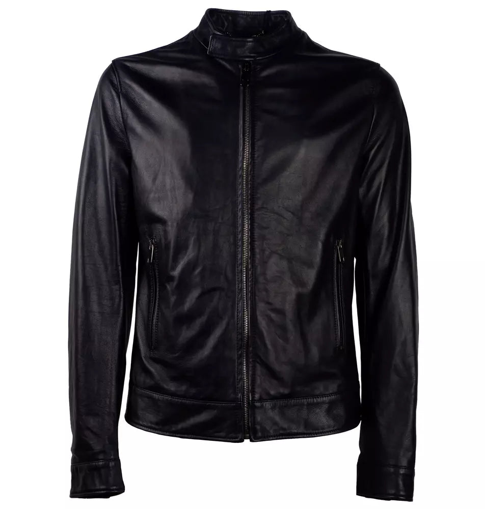 Sleek Lambskin Leather Jacket in Black