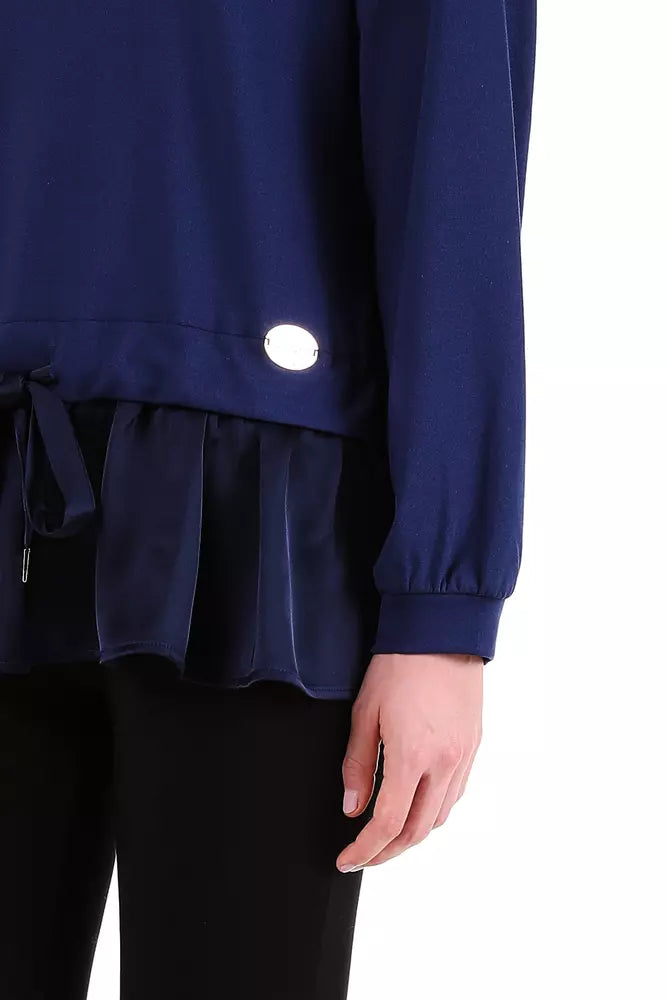 Elegant Blue Satin-Trim Sweatshirt