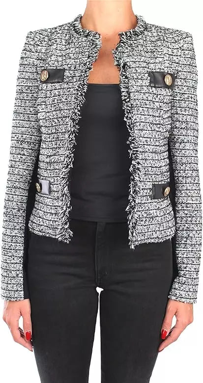 Elegant Knit Jacket with Eco-Leather Accents