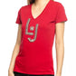 Rhinestone Beaded V-Neck Red Tee