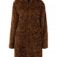 Plush Eco-Fur Coat with Hood in Brown