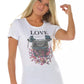 Elegant White Graphic Tee with Rhinestone Accents