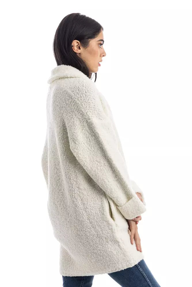 Elegant White Wool Blend Knit Coat