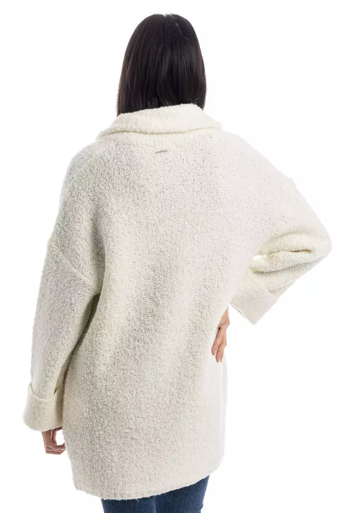 Elegant White Wool Blend Knit Coat