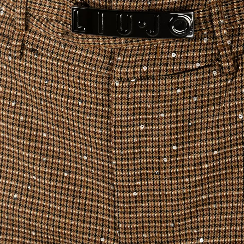 Elegant Tartan Chino Trousers with Metal Logo Plaque