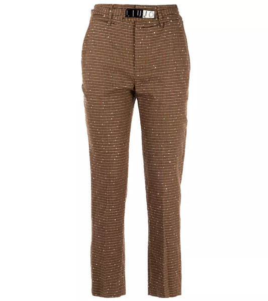 Elegant Tartan Chino Trousers with Metal Logo Plaque