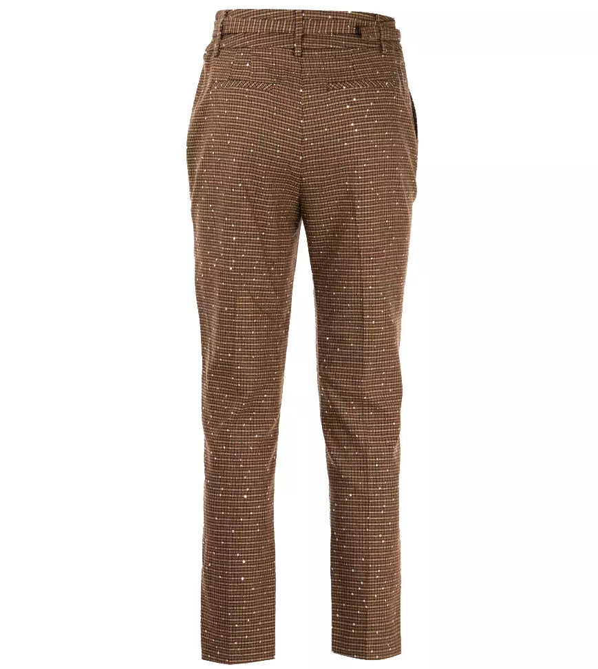 Elegant Tartan Chino Trousers with Metal Logo Plaque