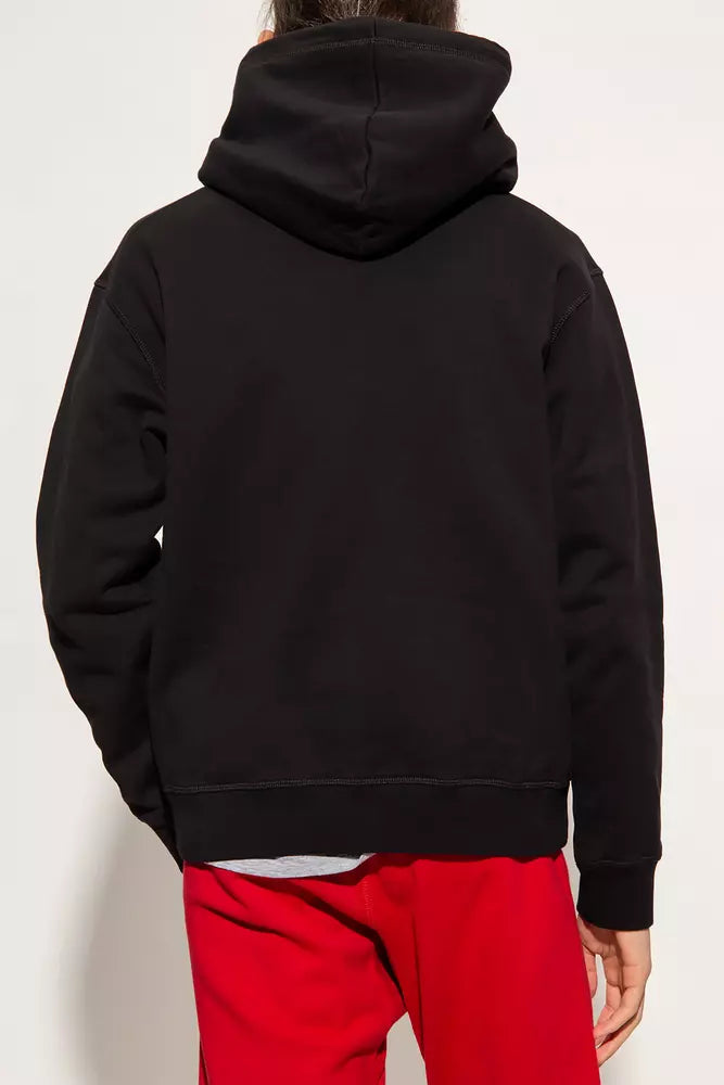 Sleek Black Cotton Hoodie with Contrasting Logo