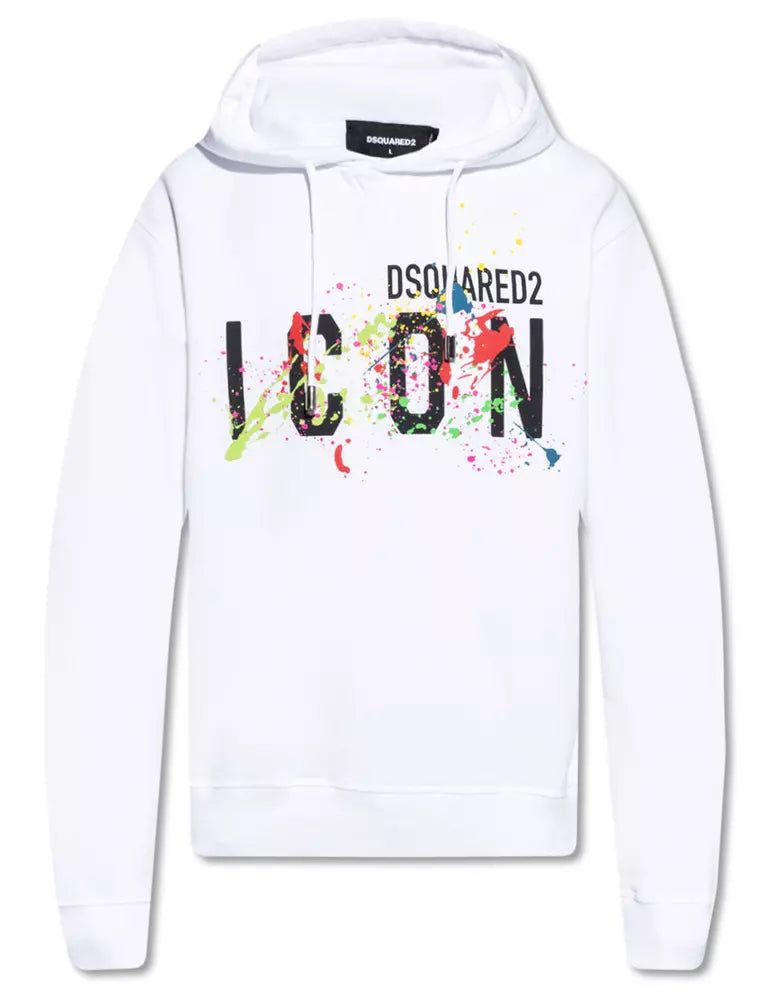 Elegant White Cotton Hoodie with Logo Print