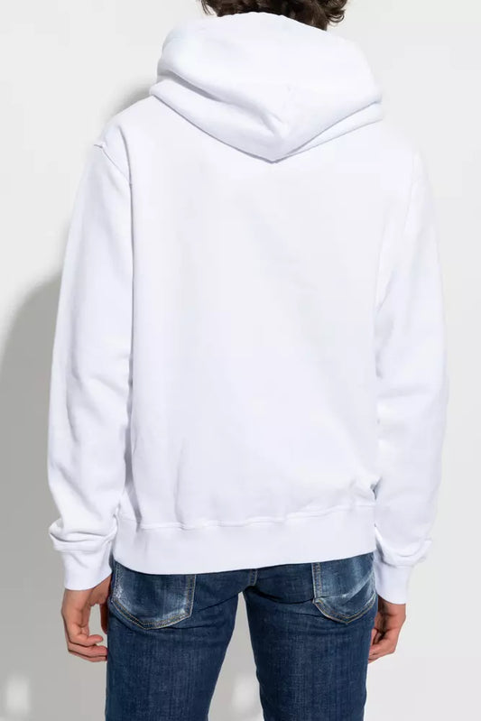 Elegant White Cotton Hoodie with Logo Print