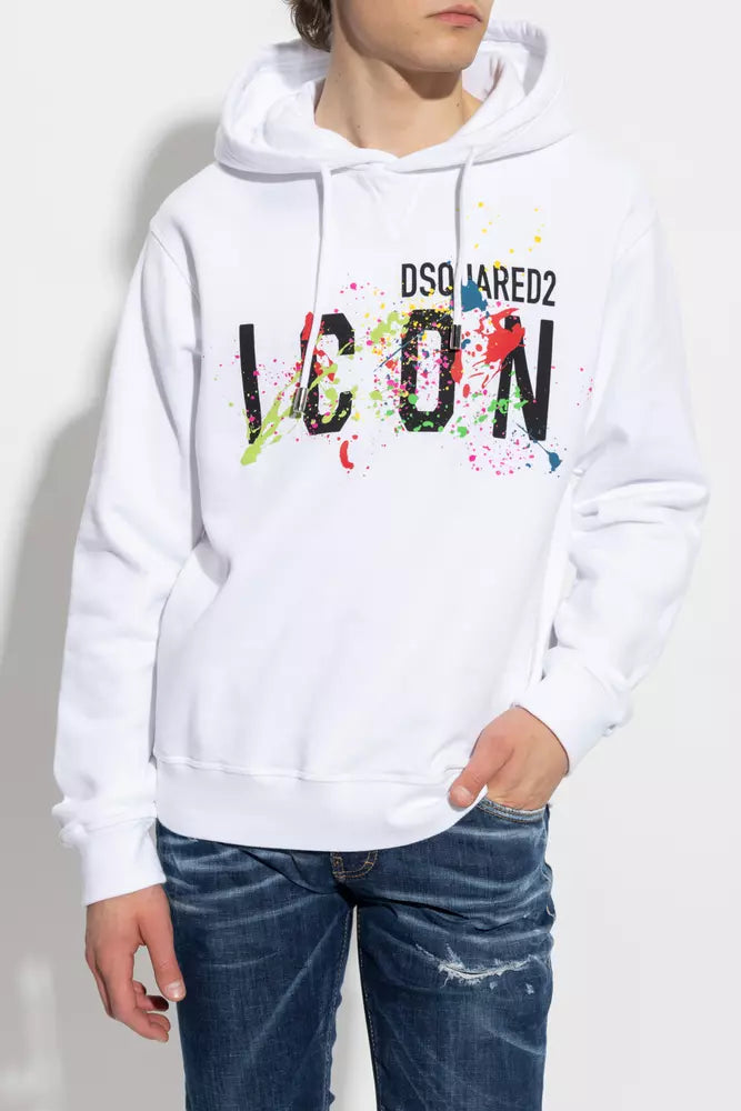 Elegant White Cotton Hoodie with Logo Print