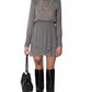 Chic Checkerboard Short Dress with Shoulder Pads