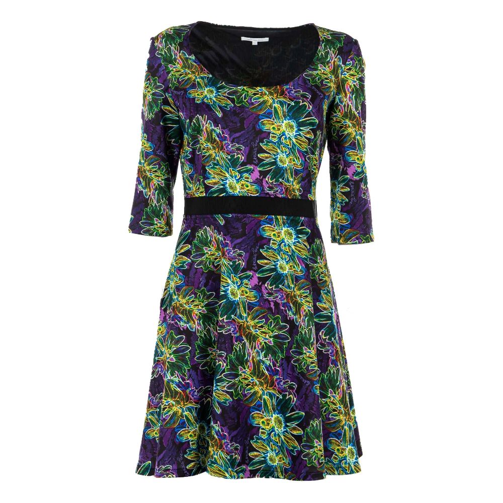 Floral Elegance Short Dress with Wide Neckline