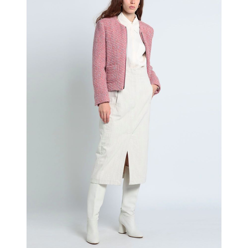 Elegant Pink Tweed-Textured Wool Blend Jacket